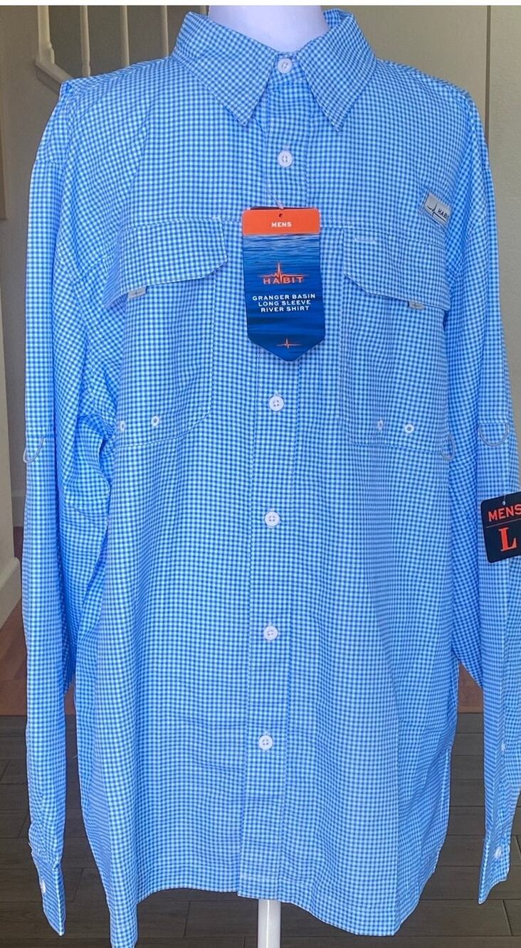Habit Granger Basin Long Sleeve River Fishing Shirt Blue UPF-40 Size Large NEW